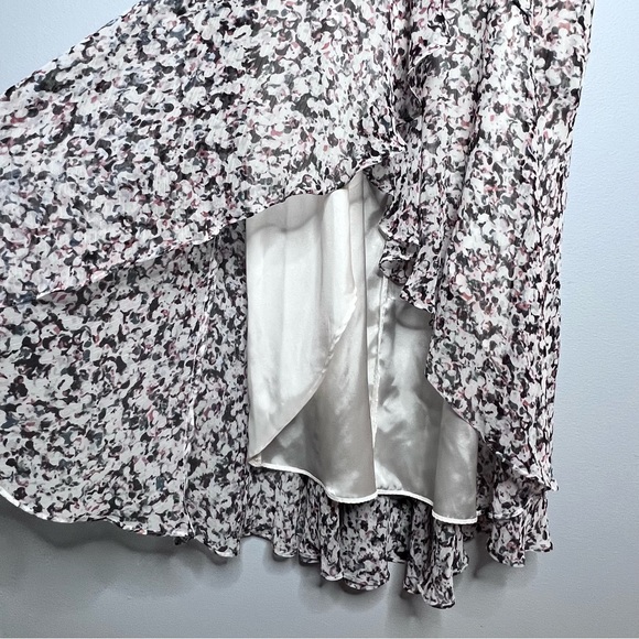 Express Ruffle Wrap Front Maxi Dress Medium Front Slit Ivory Multicolor Print - Picture 3 of 16